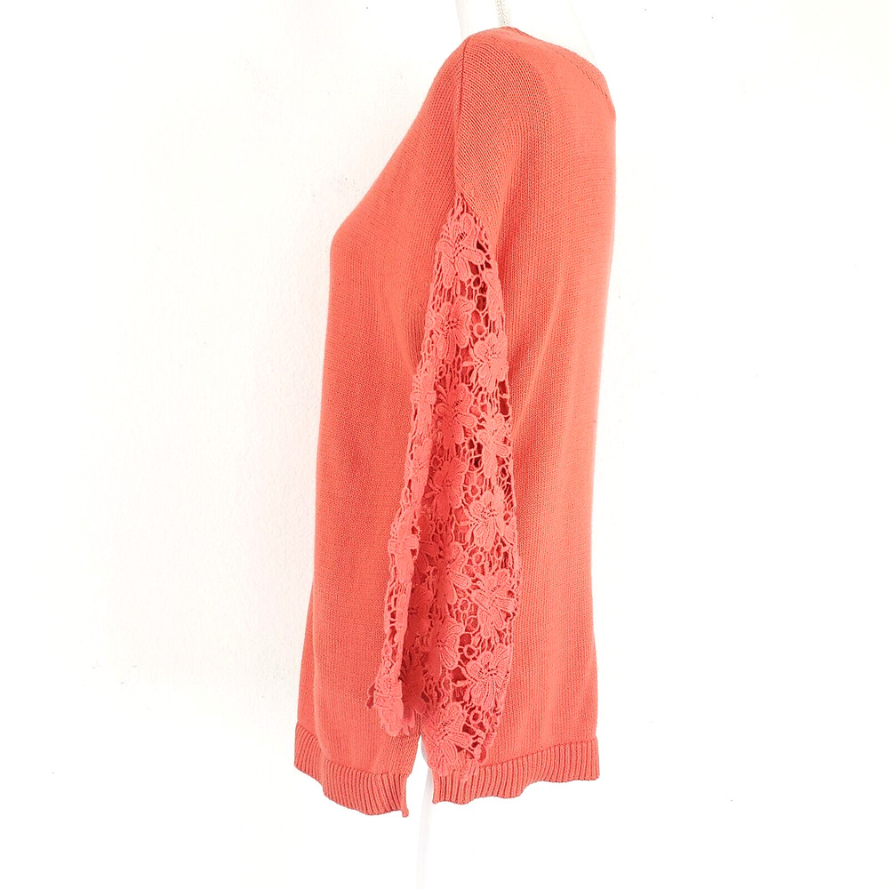 Soft Surroundings SIZE M Desiree Floral Eyelet Crochet Lace Orange Sweater Top - Picture 2 of 13